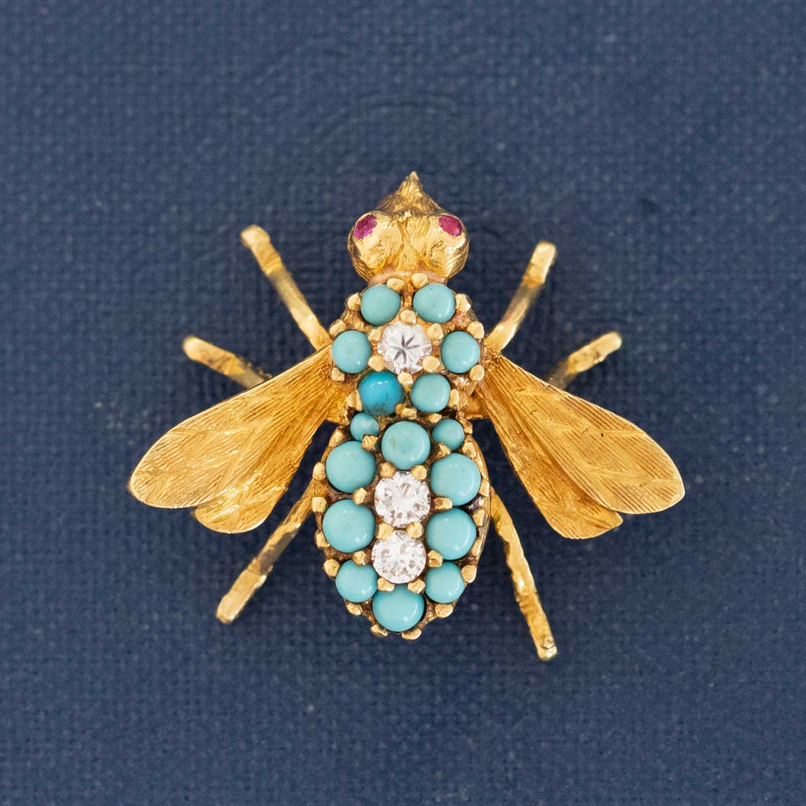 RARE Vintage Diamond & Turquoise Bee Brooch, by Herbert Rosenthal