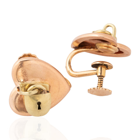 Vintage Padlock Heart Earrings