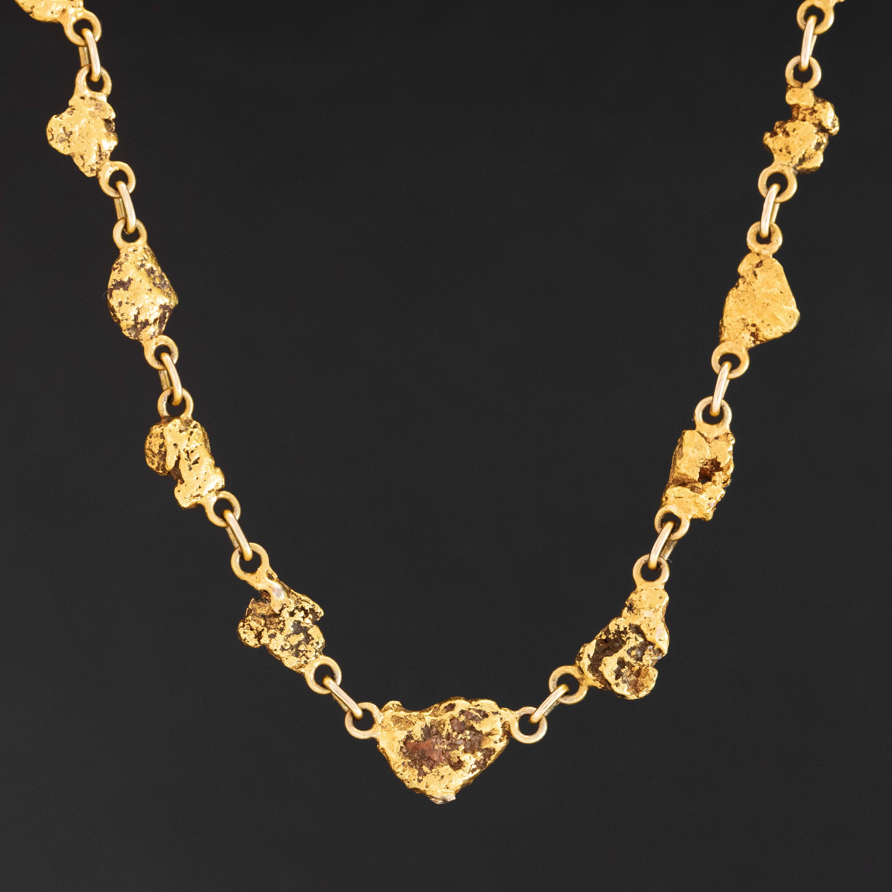 22K natural gold nugget necklace, handmade chain jewelry