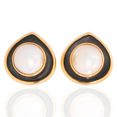Vintage Pearl & Onyx Earrings, by Marina B