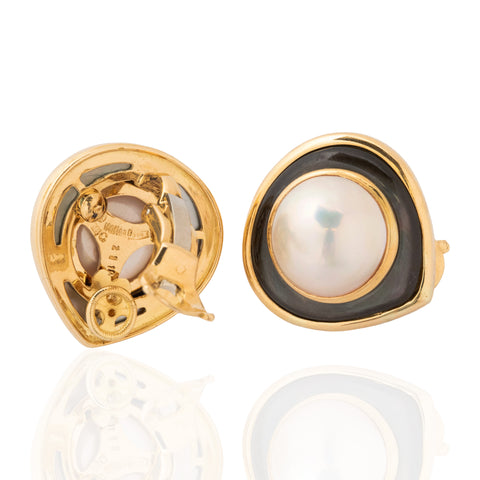 Vintage Pearl & Onyx Earrings, by Marina B