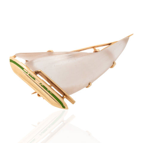 Vintage Quartz Sailboat Brooch