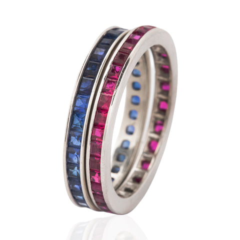 Vintage Ruby & Sapphire Step Cut Eternity Stacking Band