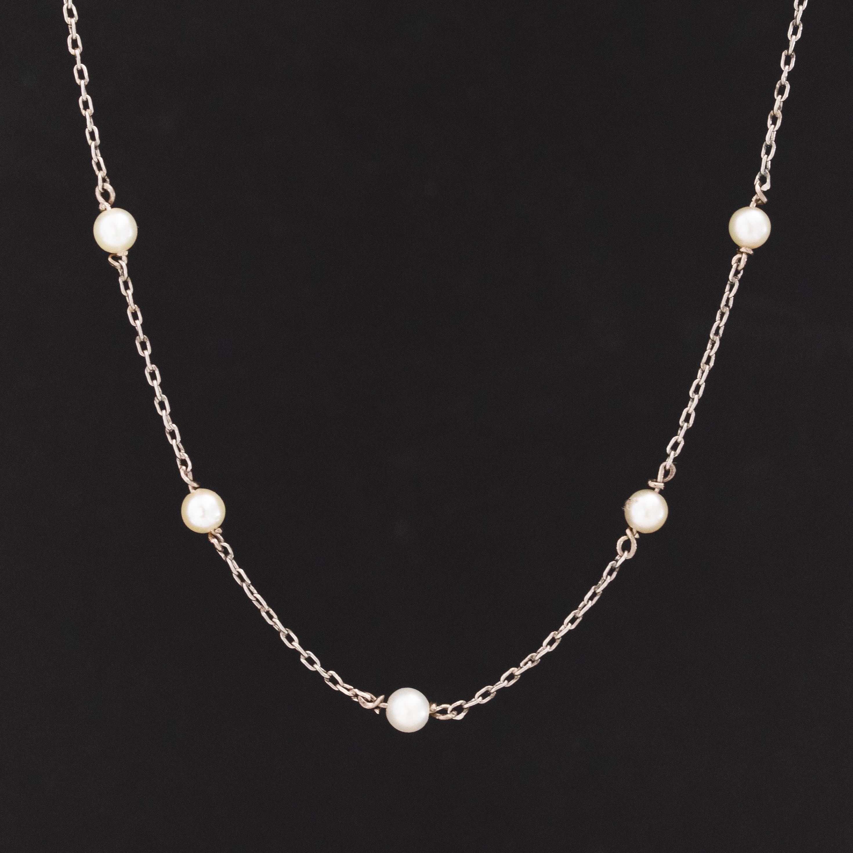 Vintage Seed Pearl and Platinum Station Necklace