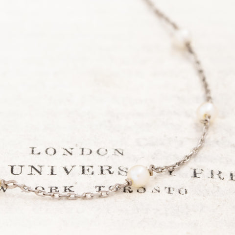 Vintage Seed Pearl and Platinum Station Necklace