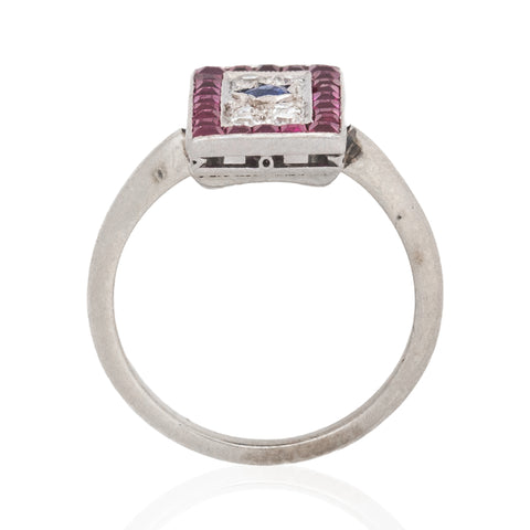 Vintage Star Diamond, Ruby & Sapphire Cluster Ring