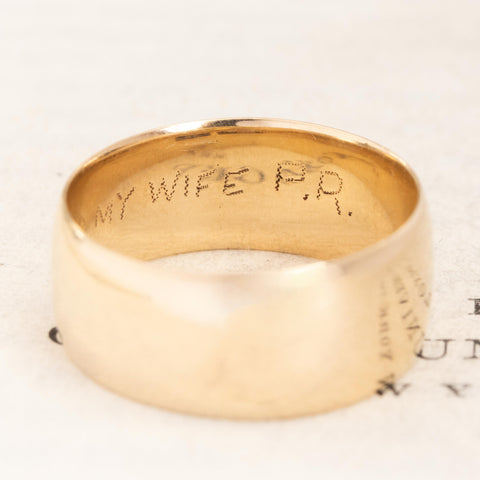 Antique Yellow Gold Wide Band 7.7mm