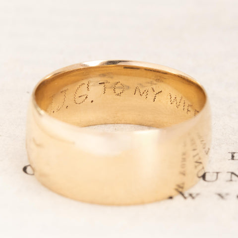 Antique Yellow Gold Wide Band 7.7mm