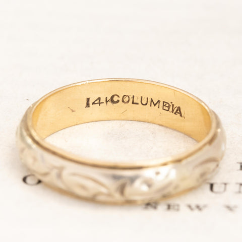 Vintage 2-Tone Floral Motif Wedding Band