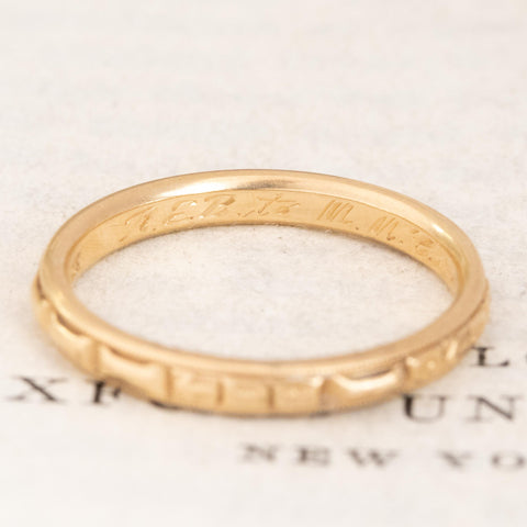 Vintage Floral Etched Yellow Gold Wedding Band