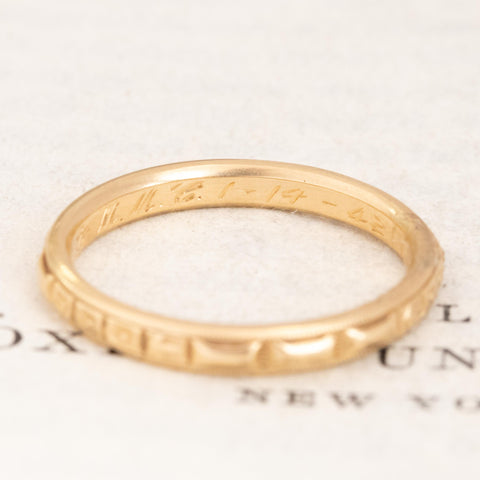 Vintage Floral Etched Yellow Gold Wedding Band