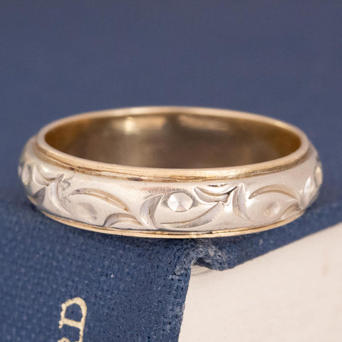 Vintage 2-Tone Floral Motif Wedding Band