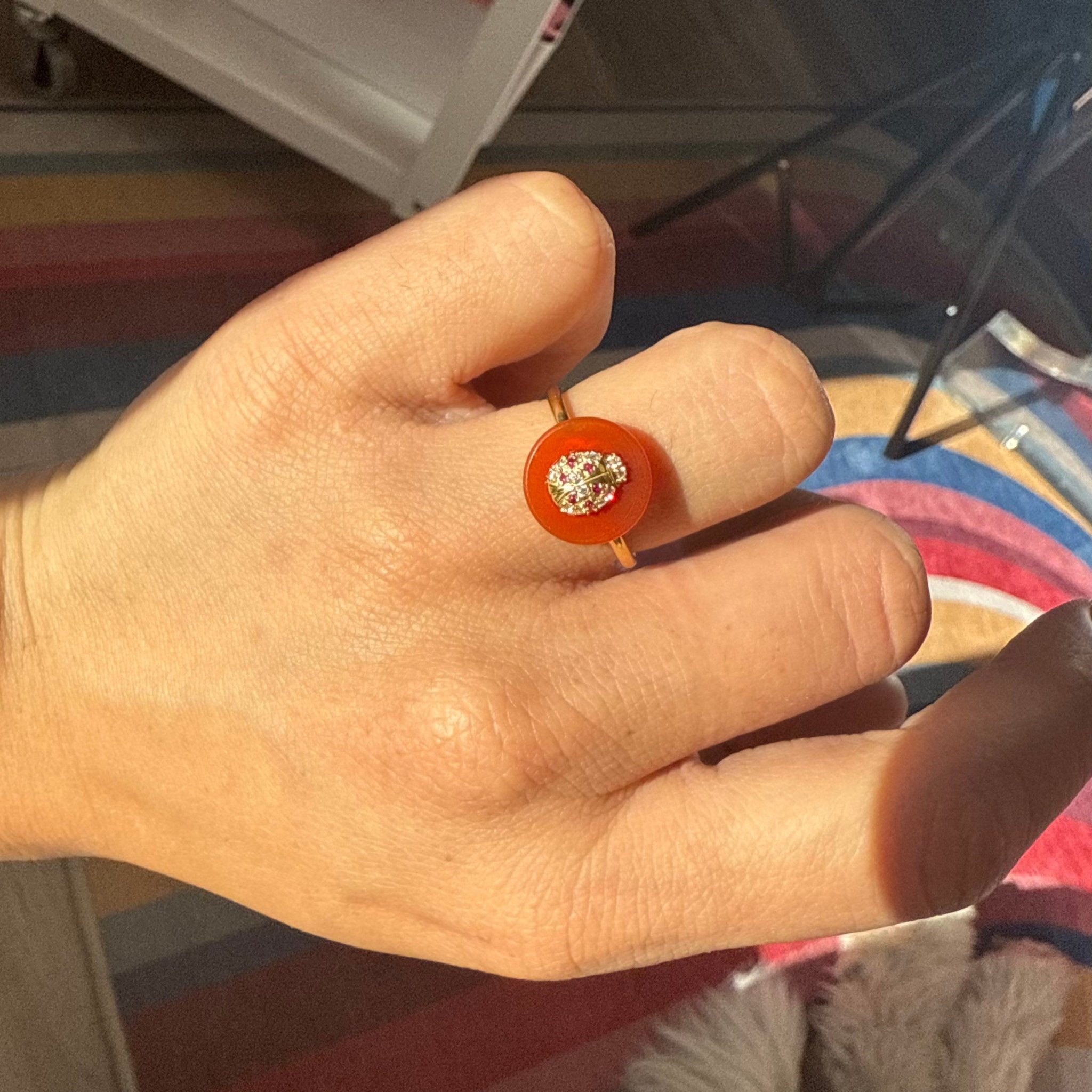 Agate & Diamond Ladybug Ring