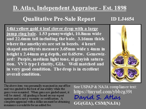Amethyst Four Leaf Clover Charm