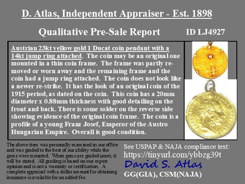 Antique 23kt 1 Ducat Coin Pendant, circa 1915