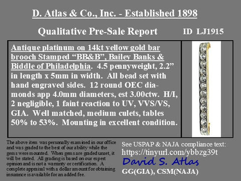 3.00ctw Antique Old European Cut Diamond Pin by Bailey Banks & Biddle
