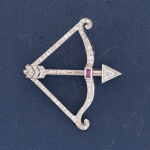 Antique Bow & Arrow Diamond Brooch