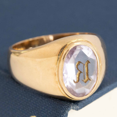 Antique Carved Amethyst R Signet Ring