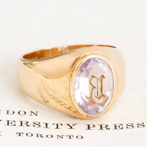 Antique Carved Amethyst R Signet Ring