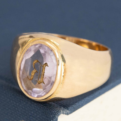 Antique Carved Amethyst R Signet Ring