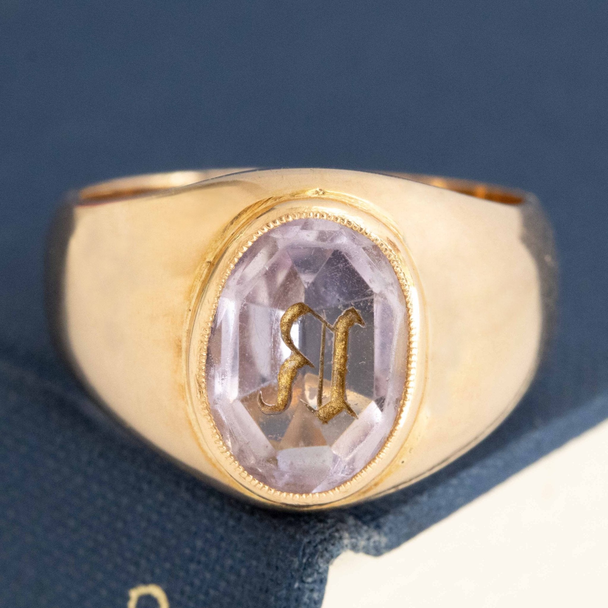 Antique Carved Amethyst R Signet Ring