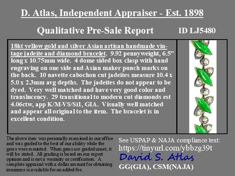 Antique carved jadeite leaf and old cut diamond bracelet in silver-topped 18K gold – alternate view 3