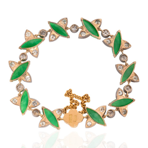 Antique carved jadeite leaf and old cut diamond bracelet in silver-topped 18K gold – alternate view 5