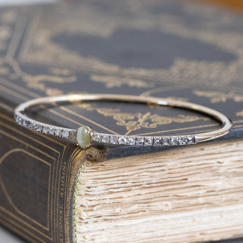 Antique Chrysoberyl Cat's Eye & Diamond Bangle