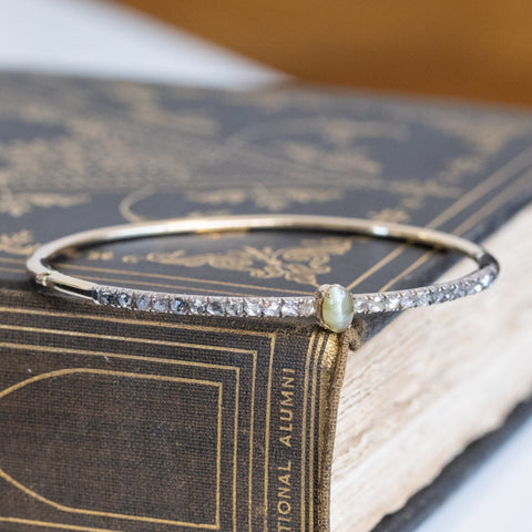 Antique Chrysoberyl Cat's Eye & Diamond Bangle