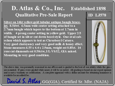 Antique Chrysoberyl Cat's Eye & Diamond Bangle