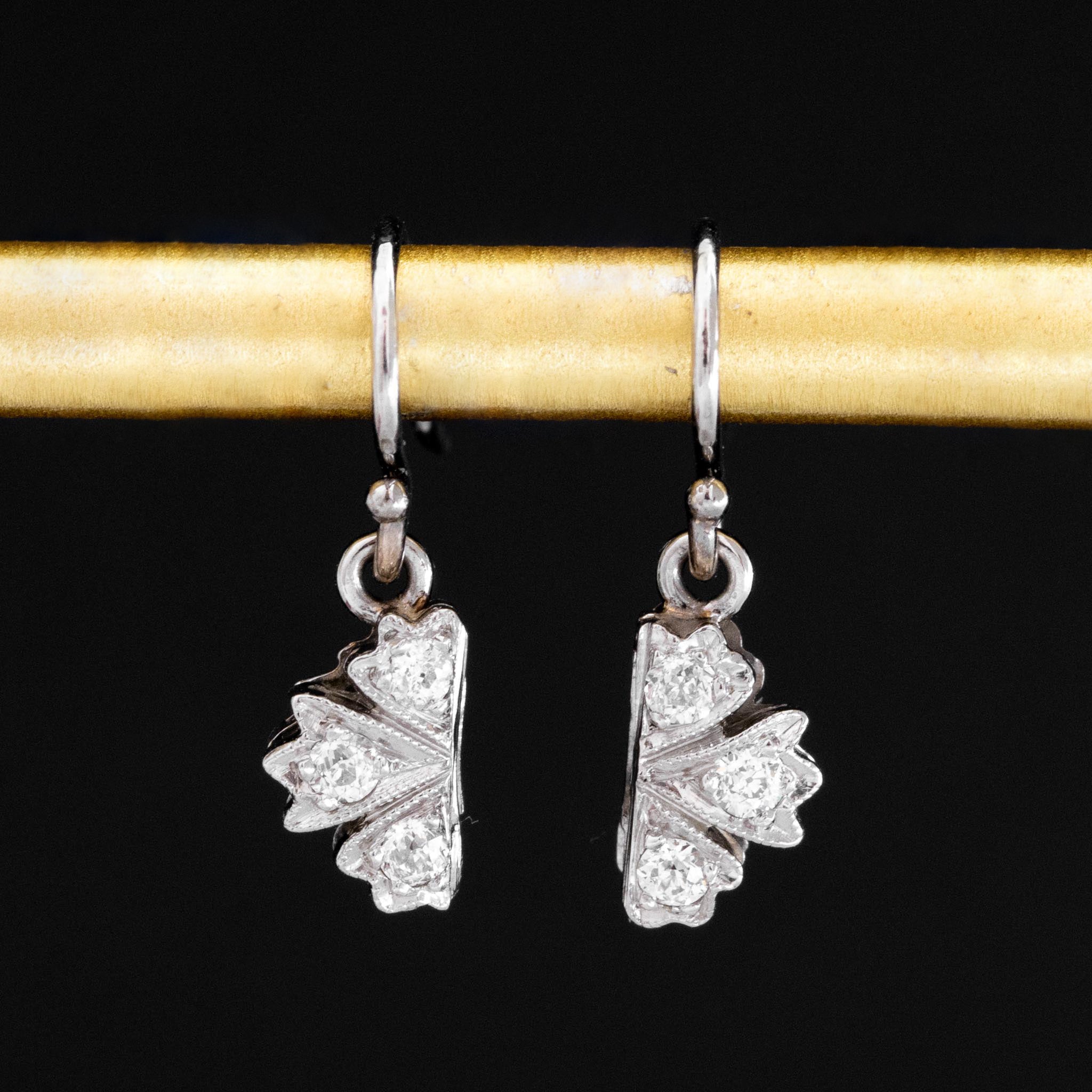 Antique Clover Motif Diamond Dangle Earrings