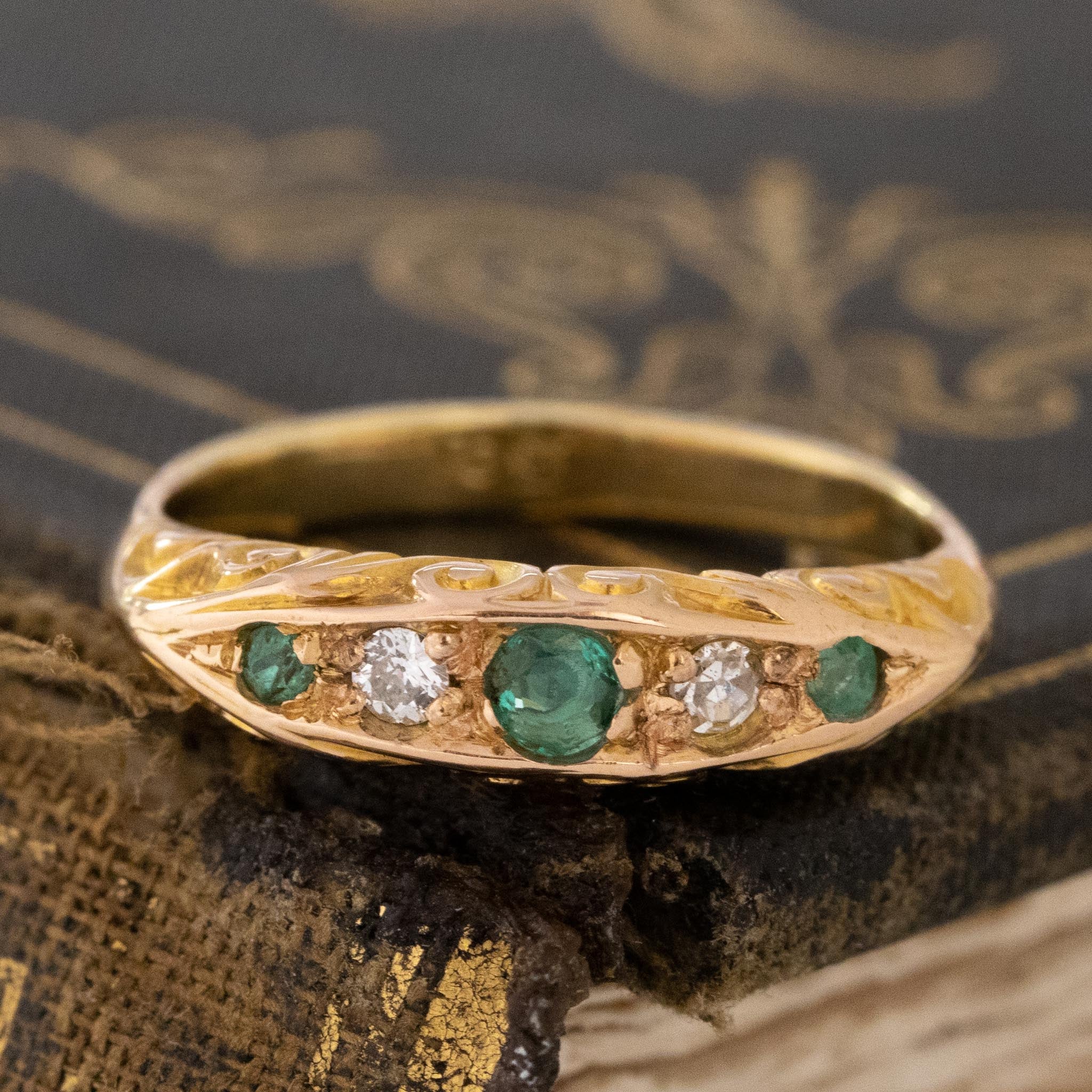 Antique Diamond & Emerald 5-Stone Band, English