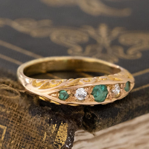 Antique Diamond & Emerald 5-Stone Band, English