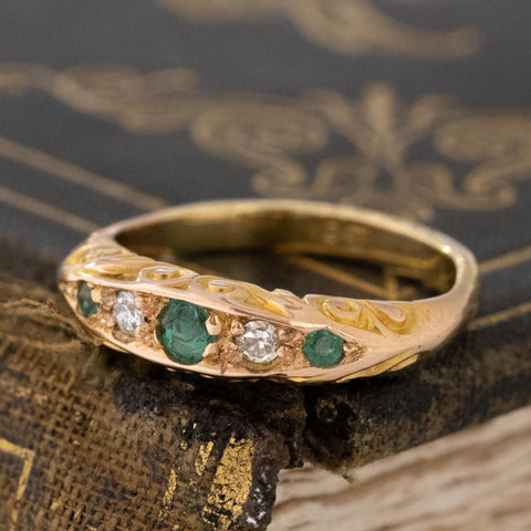 Antique Diamond & Emerald 5-Stone Band, English