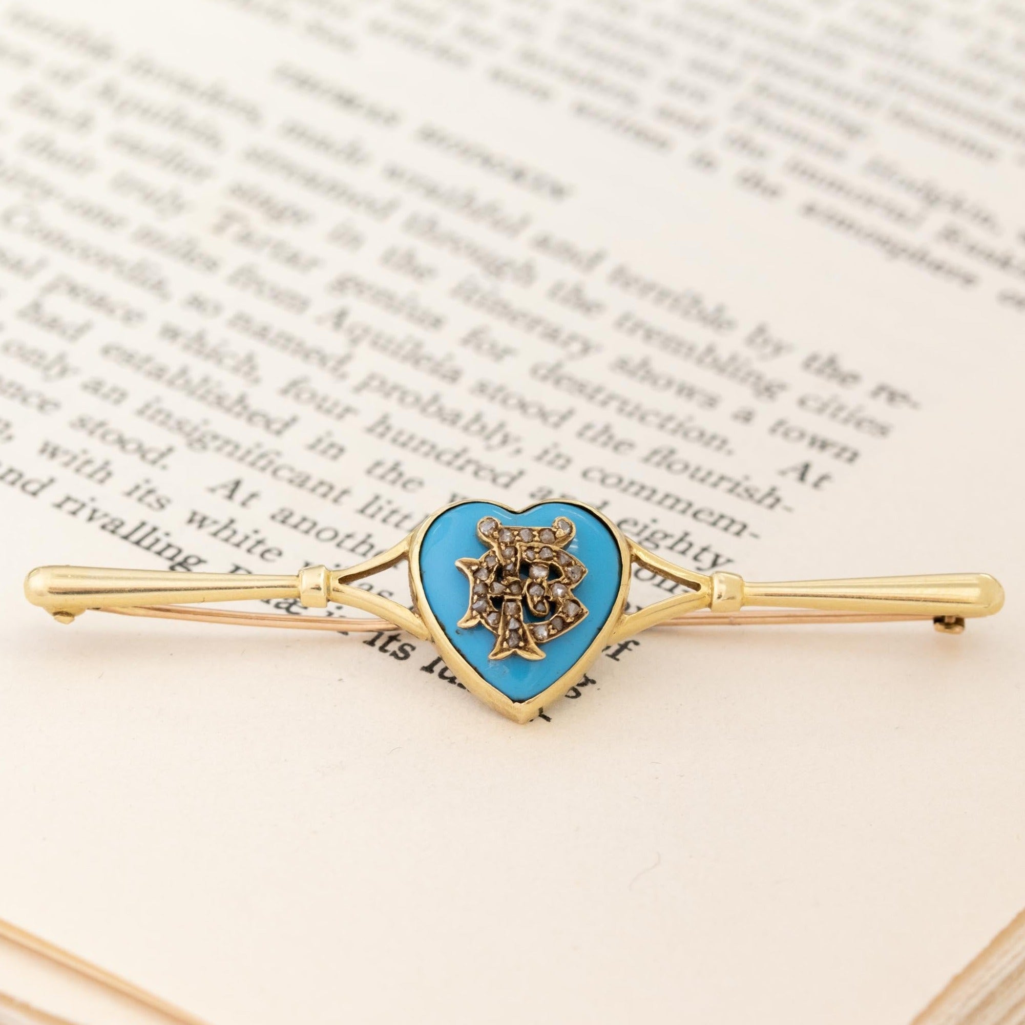 Antique Diamond Enamel Heart Brooch
