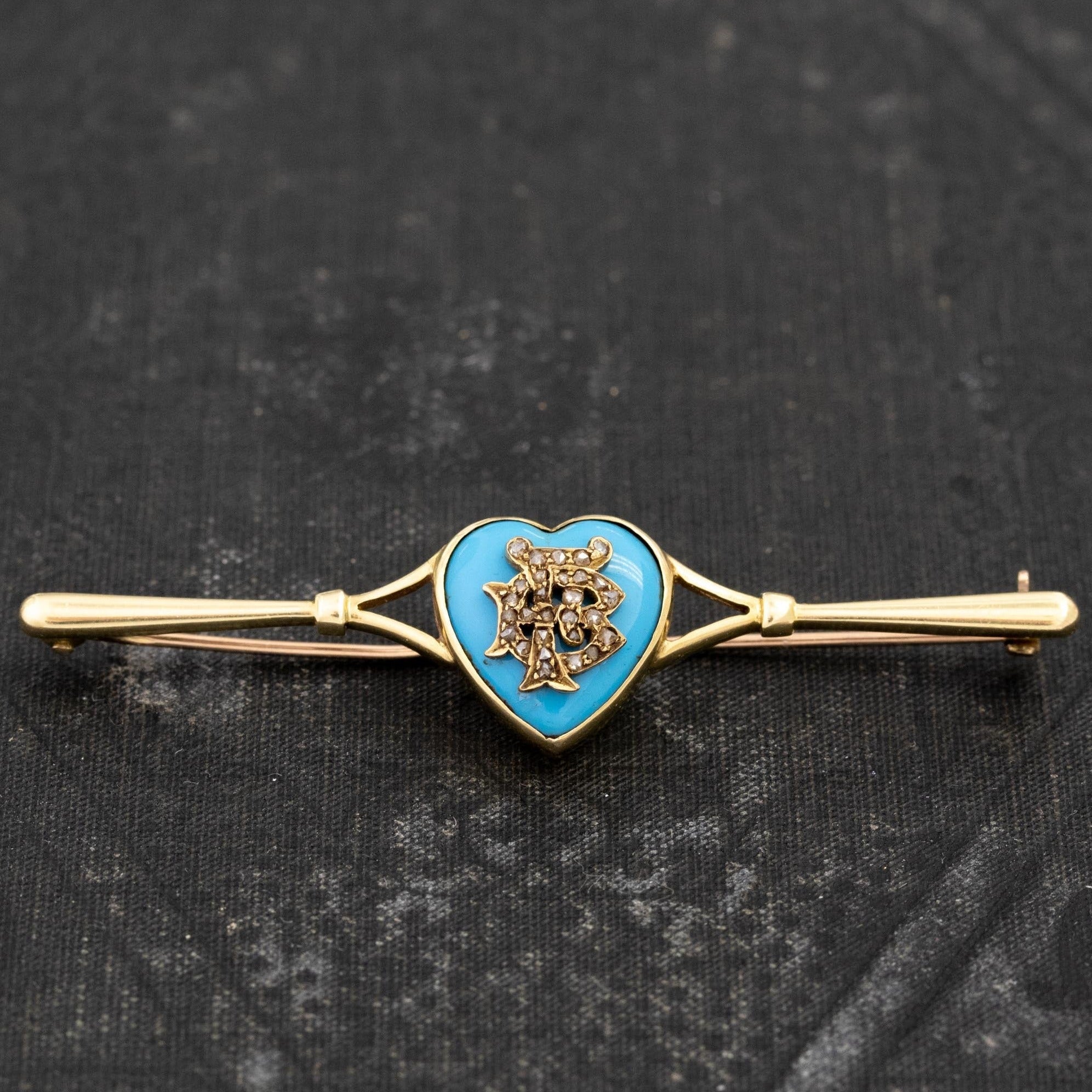 Antique Diamond Enamel Heart Brooch