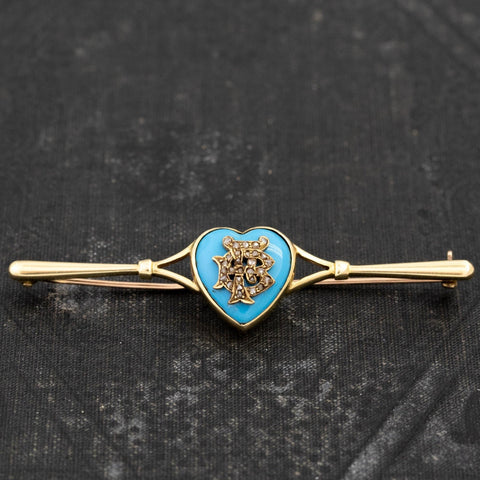 Antique Diamond Enamel Heart Brooch