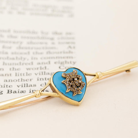 Antique Diamond Enamel Heart Brooch