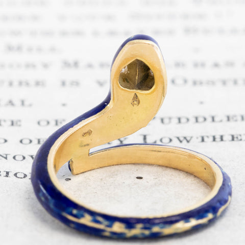 Antique Diamond Enamel Serpent Ring, French