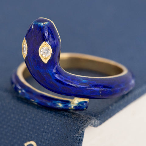 Antique Diamond Enamel Serpent Ring, French