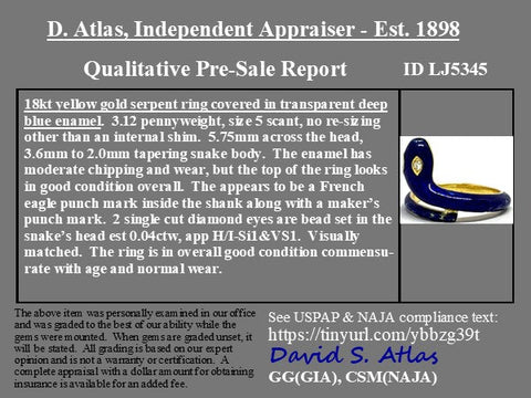 Antique Diamond Enamel Serpent Ring, French