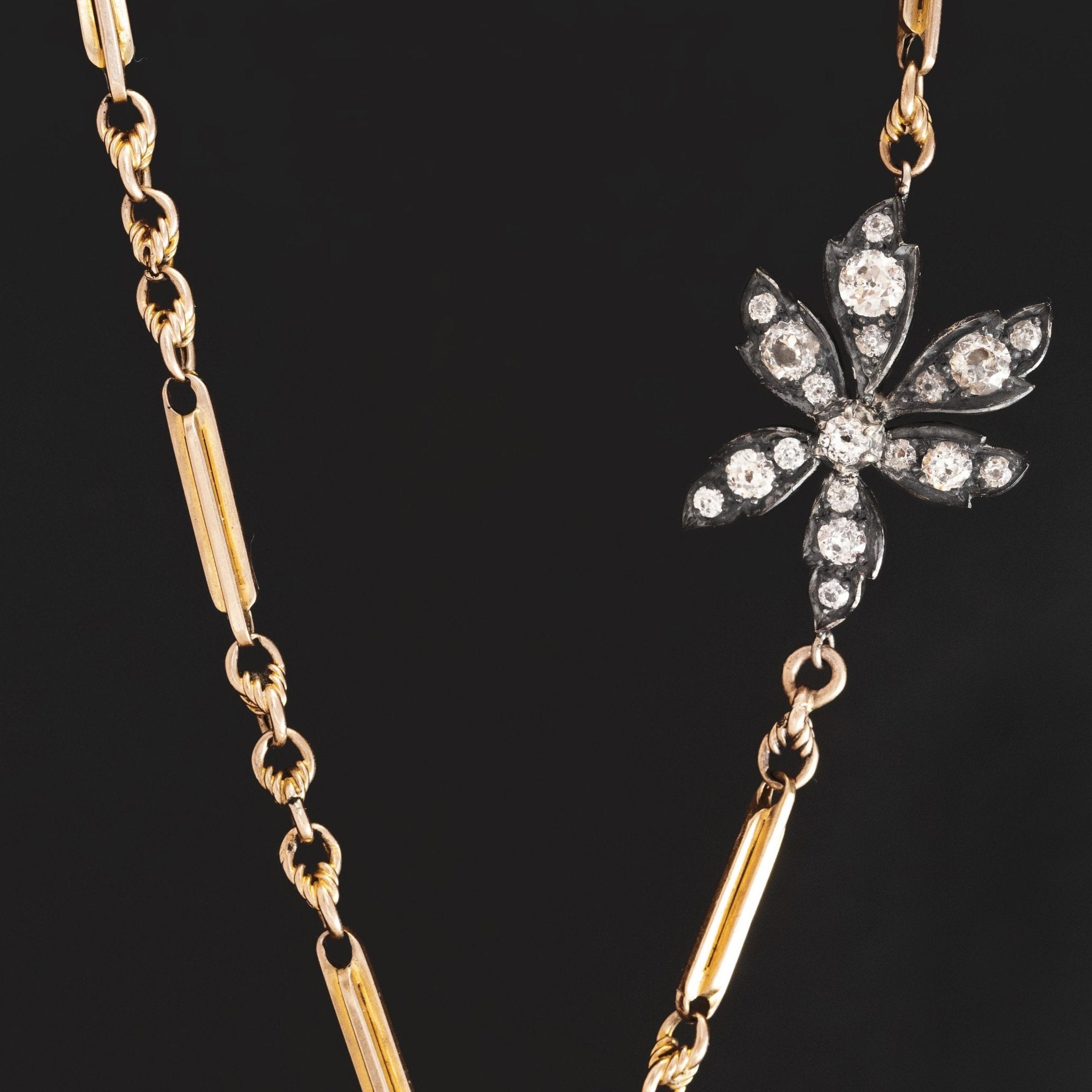 Antique Diamond Floral Component Bar Link Necklace