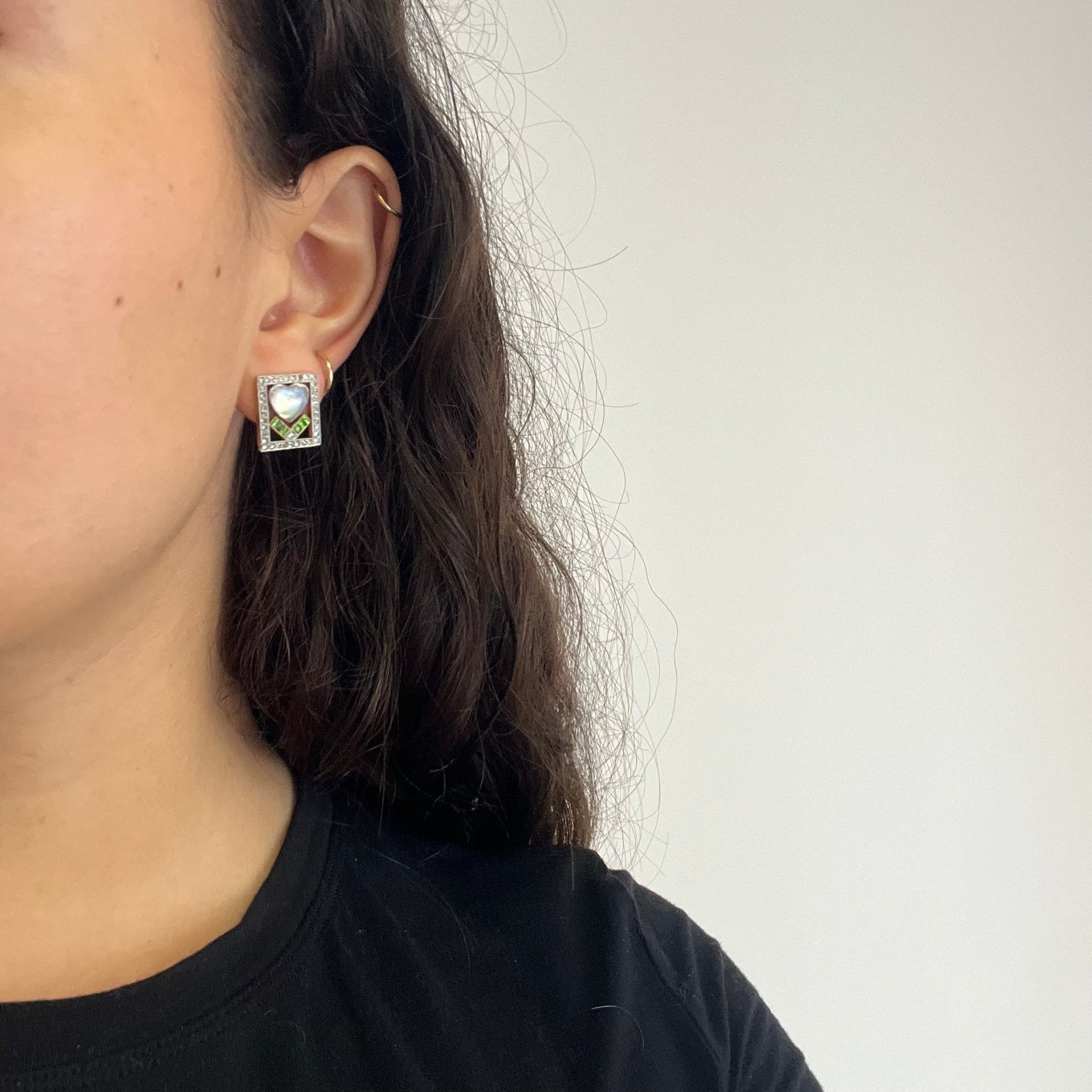 3.10ctw Antique Diamond, Garnet & Heart Moonstone Earrings