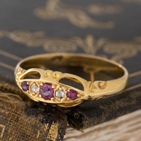 Antique Diamond & Ruby 5-Stone Band, English
