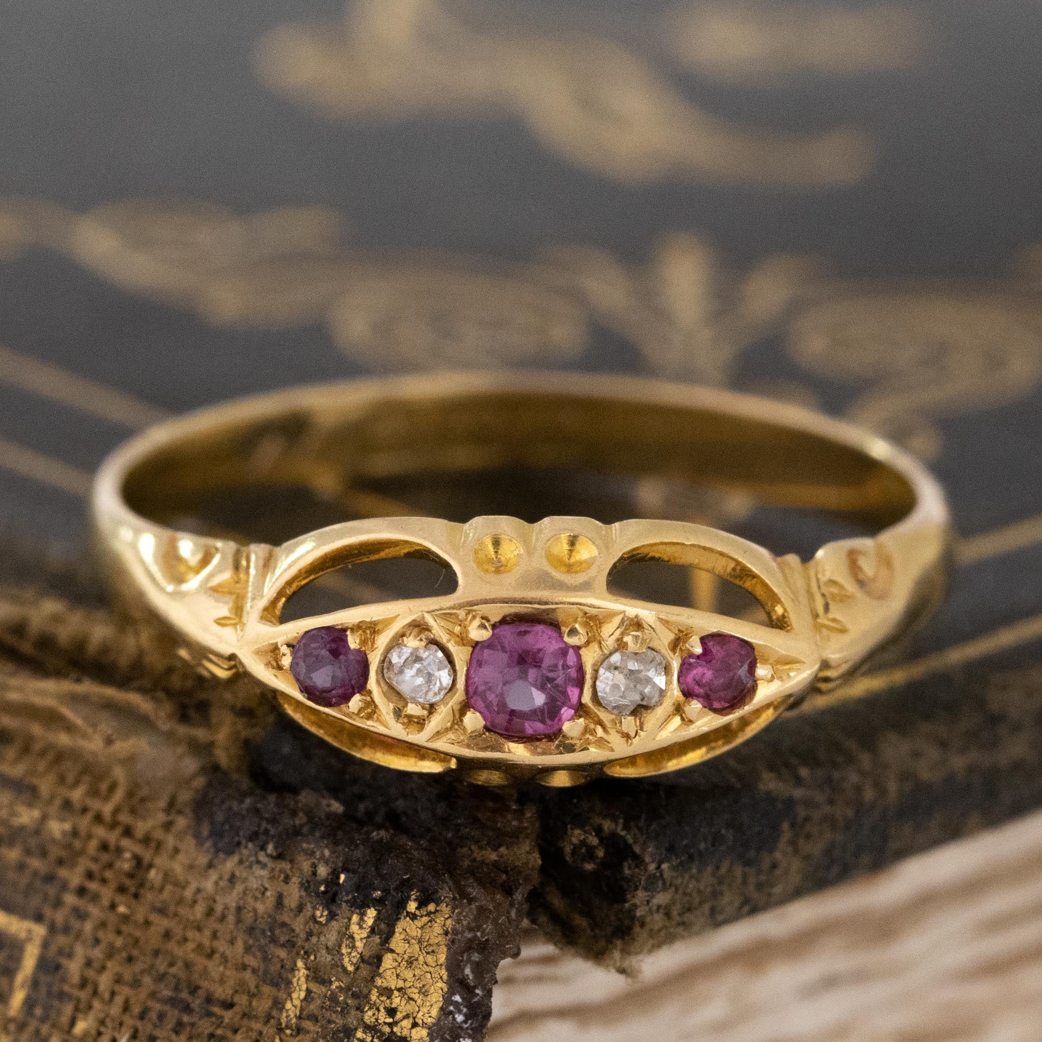 Antique Diamond & Ruby 5-Stone Band, English