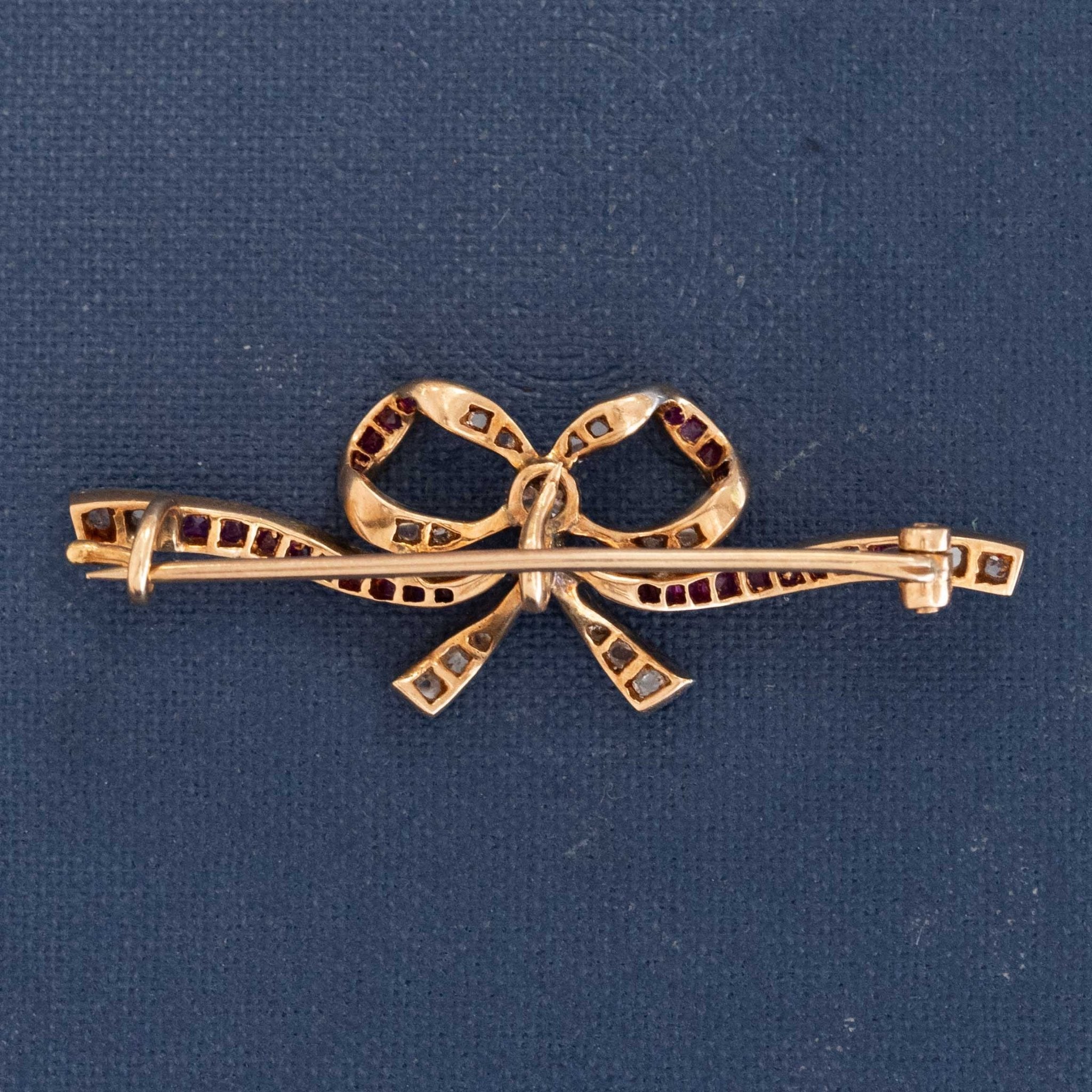 Antique Diamond & Ruby Bow Brooch