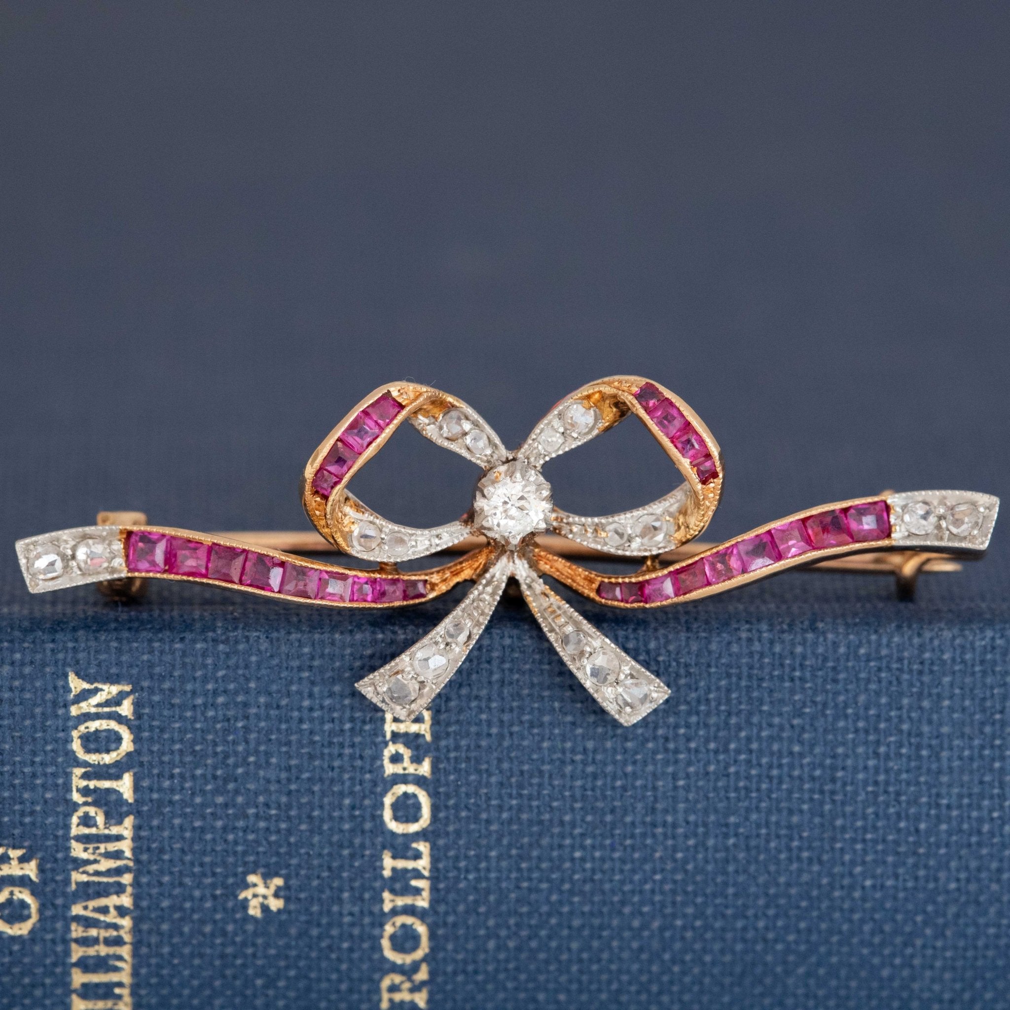 Antique Diamond & Ruby Bow Brooch