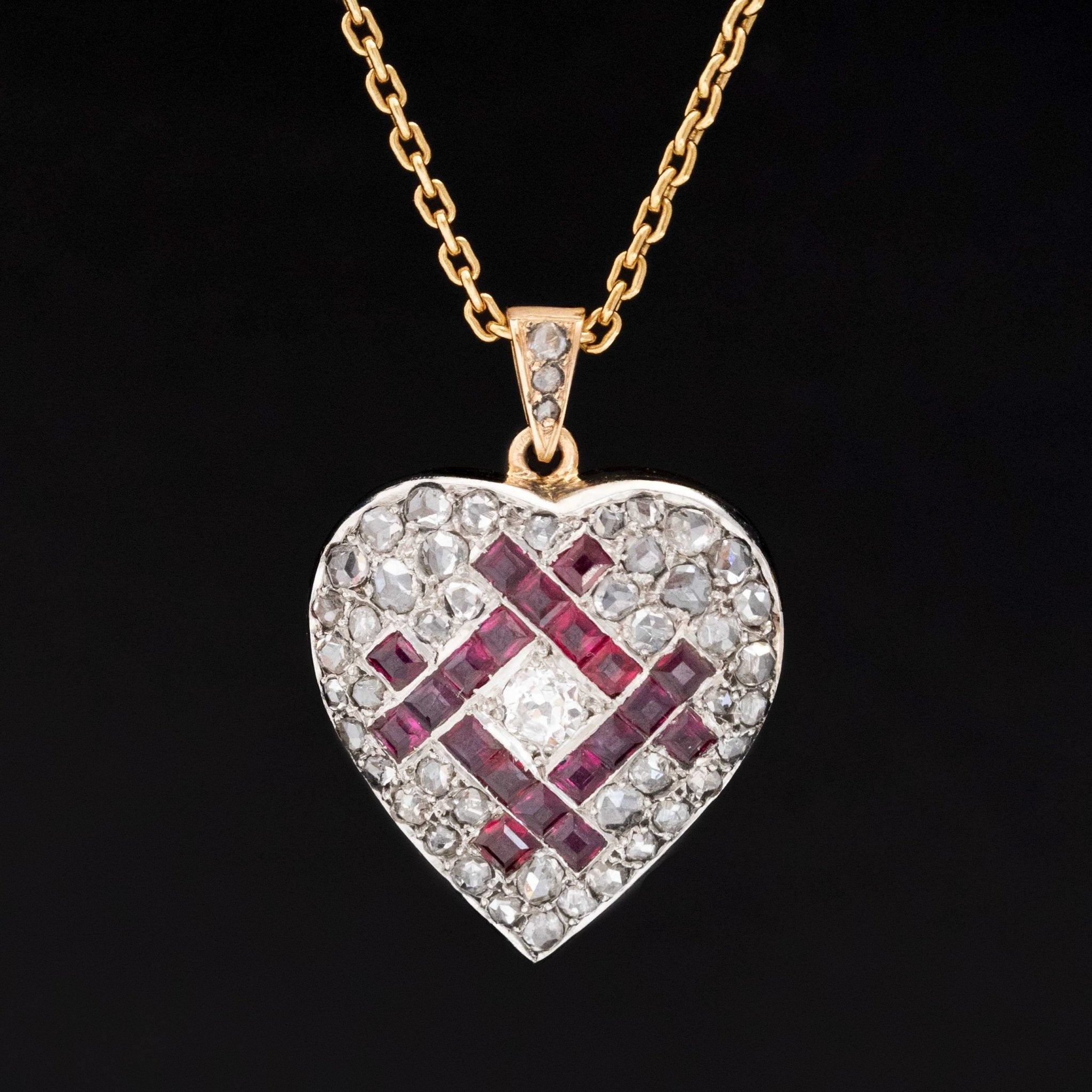 2.00ctw Antique Diamond & Ruby Heart Pendant