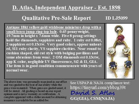Antique Diamond, Ruby & Sapphire Wishbone Charm