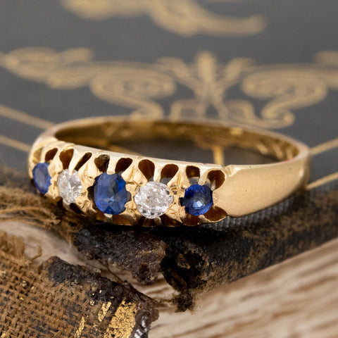 Antique Diamond & Sapphire 5-Stone Band, English